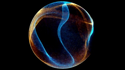 摘要背景发光粒子和线框的3D数字波。发光粒子的爆炸。未来技术风格背景。