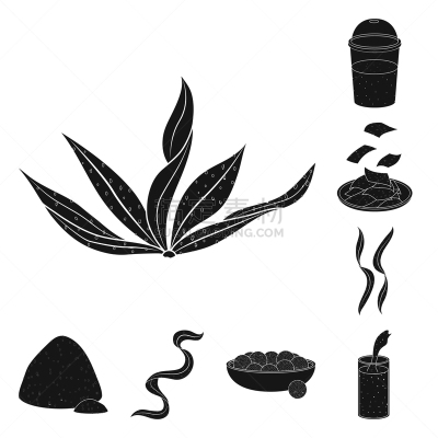自然,草,图标集,螺线,绿色,黑色,清新,健康保健,收集,瘦身