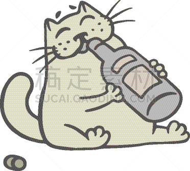 猫,卡通,拿着,玻璃杯,酒瓶,可爱的,饮料,含酒精饮料,弄皱的,动物