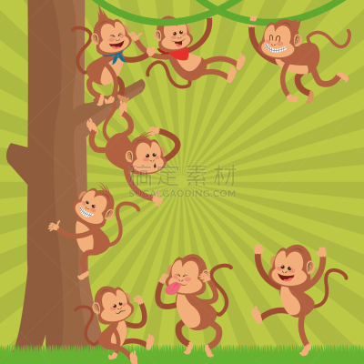 动物,猴子,卡通,式样,概念,可爱的,自然,野生动物,图像,绘画插图