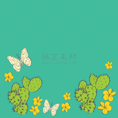 仙人掌,矢量,蝴蝶,绿色,简单,轮廓线画,草图,油漆罐,花,设计