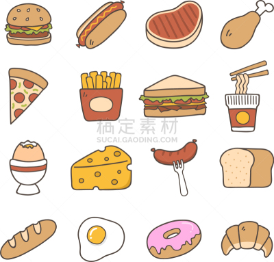 乱画,食品,计算机图标,轮廓,可爱的,热,艺术,图像,矢量,设计