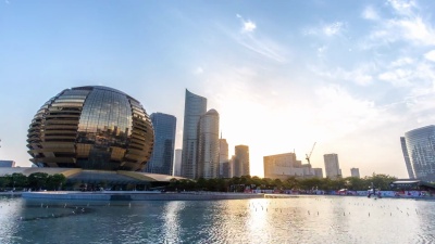 现代城市杭州的城市景观，时间弹性，超薄， 