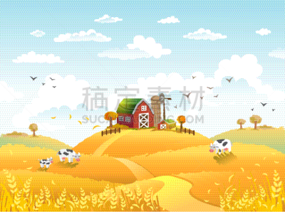 农场,秋天,地形,绘画插图,乡村,农业,清新,食品,天气