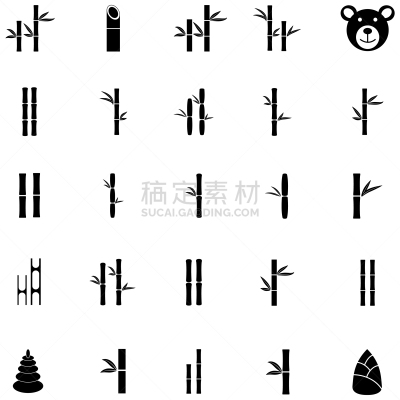 图标集,竹子,亚洲,分离着色,白色,自然,叶子,装饰