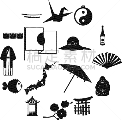 黑色,日本,计算机图标,人种,女人,相扑,图像,矢量,布置,收集