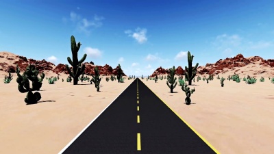 沙漠中的道路前面有山