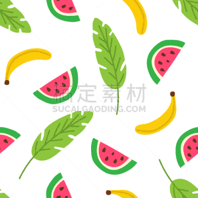 叶子,热带水果,四方连续纹样,清新,纺织品,果汁,西瓜,植物群,模板,绘制