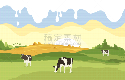 母牛,地形,抽象,农业,奶制品,狭窄的,水彩画颜料,牛奶,云,动物