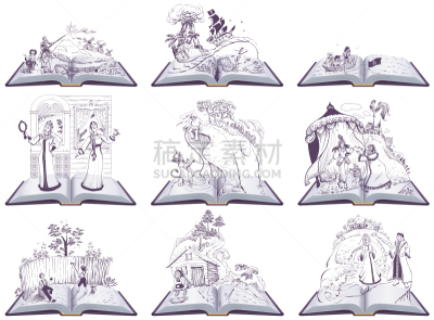 童话故事,绘画插图,书,开着的,可爱的,亚历山大普希金,背景分离,公主,儿童,卡通
