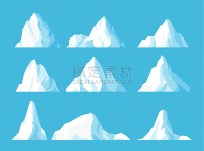 绘画插图,海洋,冰山,矢量,平坦的,深的,气候,寒冷,雪,杆