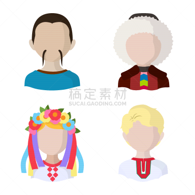 分离着色,图标集,人造物,传统,国内著名景点,饰头巾,人种,女人,哈萨克人