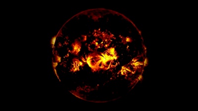 在黑暗的黑星中闪现。黑星或行星灾难的未来概念。带火焰闪烁的旋转球体。这张图片的元素是由NASA提供的。