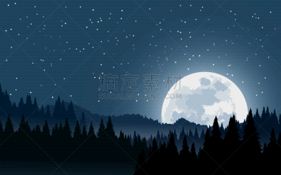 山,月亮,夜晚,多变的天空,满利谷马场,风景,黄昏,图像,松科