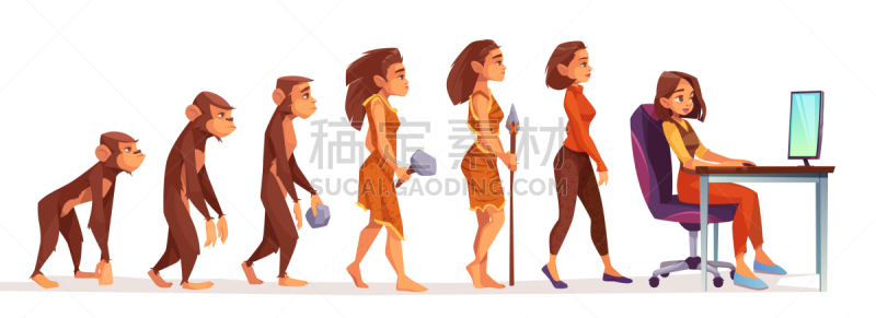 女人,猴子,男穴居人,女商人,人,女孩,人属,白色,偏远的,进化