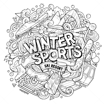 winter sports hand drawn cartoon doodles