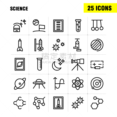 科学,设计师,线图标,商务,图表,直的,分子,不明飞行物,打包,行动