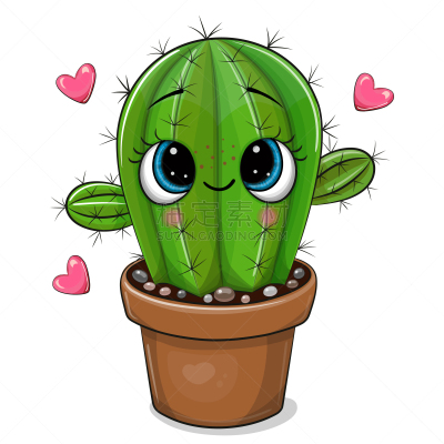 cartoon cactus with eyes isolated on a white
