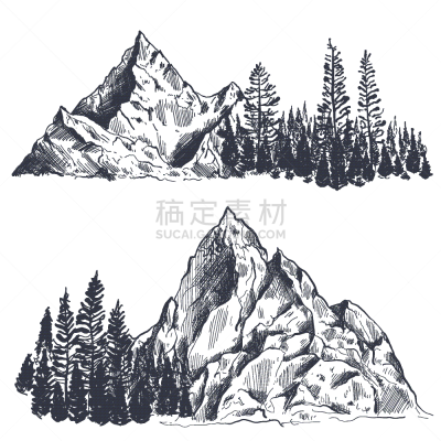 插画,动物手,山脉,雪,石头,岩石,户外,绘制,布置,剪影