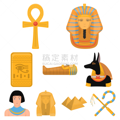 巨大的,时尚,计算机图标,动画片,古埃及文明,鹰神荷鲁斯,法老,男人,布置,收集