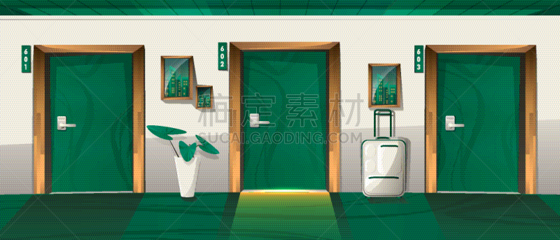 走廊,门,关闭的,酒店,数字,旅途,行李,塑胶,手提箱,地板