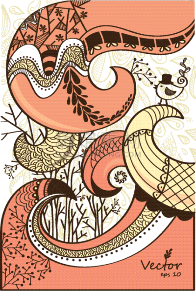 波浪,绘画插图,抽象,矢量,花,式样,动物手,轮廓,自然,美术工艺