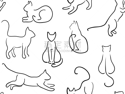 猫,背景,可爱的,纺织品,自然美,动物,尾巴,坐,绘制,剪影