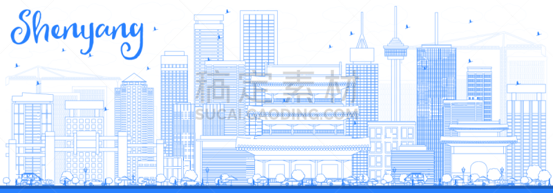轮廓,沈阳,城市天际线,蓝色,建筑外部,亚洲,旅途,商务,人,房屋