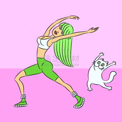 猫,运动,有氧运动法,动物,草图,圆形,动作,站,练习,剪影