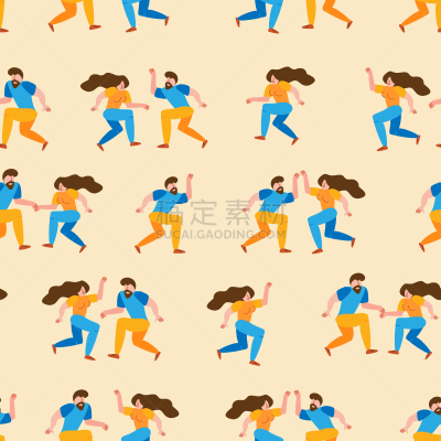 简单,四方连续纹样,舞蹈,绘画插图,卡通,伴侣,幸福,人,平坦的,性格