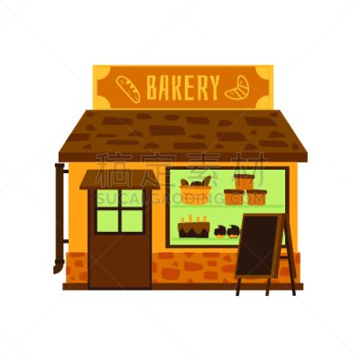 绘画插图,外立面,平坦的,商店,面包店,矢量,分离着色,商务,城市生活,房屋建设