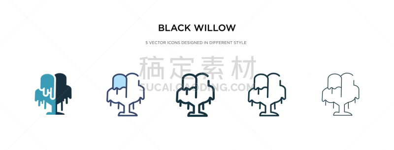 black willow icon in different style two colored