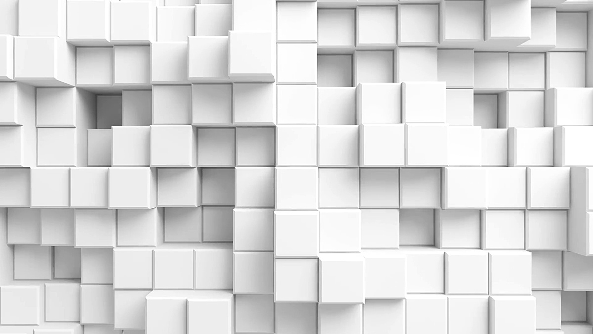 美丽的抽象立方体循环3D动画。白墙在动。 超高清无缝背景。