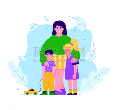 绘画插图,卡通,儿童,母亲,矢量,分离着色,可爱的,女儿,华丽的,背景分离