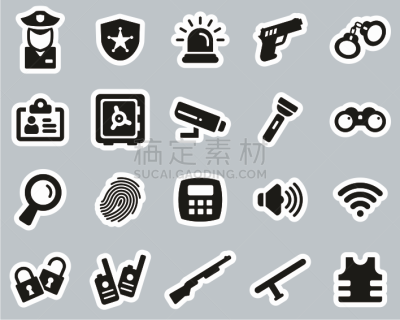 标签,设备用品,计算机图标,黑白图片,安防系统,巨大的,手电筒,防弹背心,有序,线条
