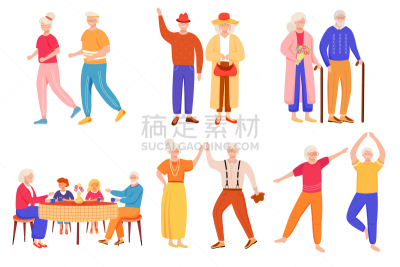 家庭,浪漫,绘画插图,卡通,人,平坦的,矢量,老年伴侣,老年人