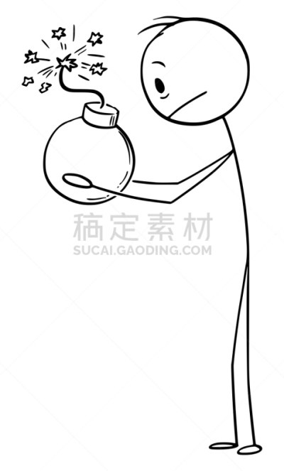 拿着,绘画插图,卡通,男人,矢量,惊奇,开始按钮,害怕,挫败