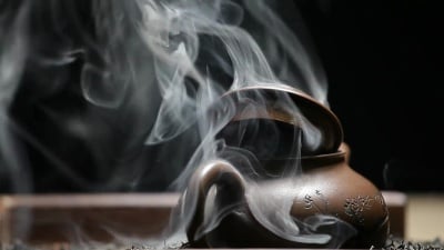红茶茶壶冒烟无人高清镜头