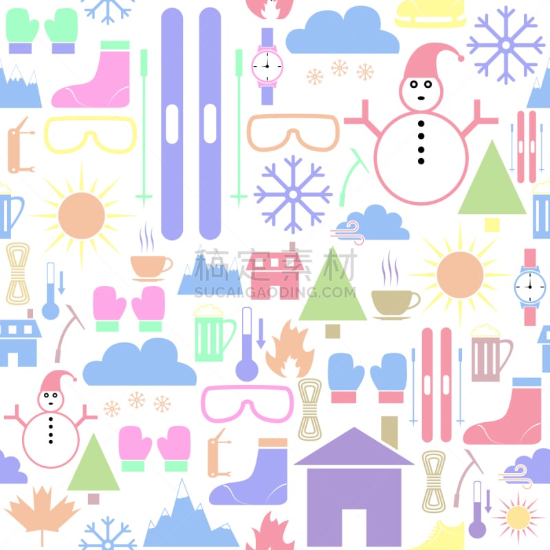 skiing seamless pattern background icon