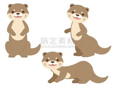 全身像,水獭,绘画插图,侧面,弹性,简单,哺乳纲,动物群,动物,吉祥物