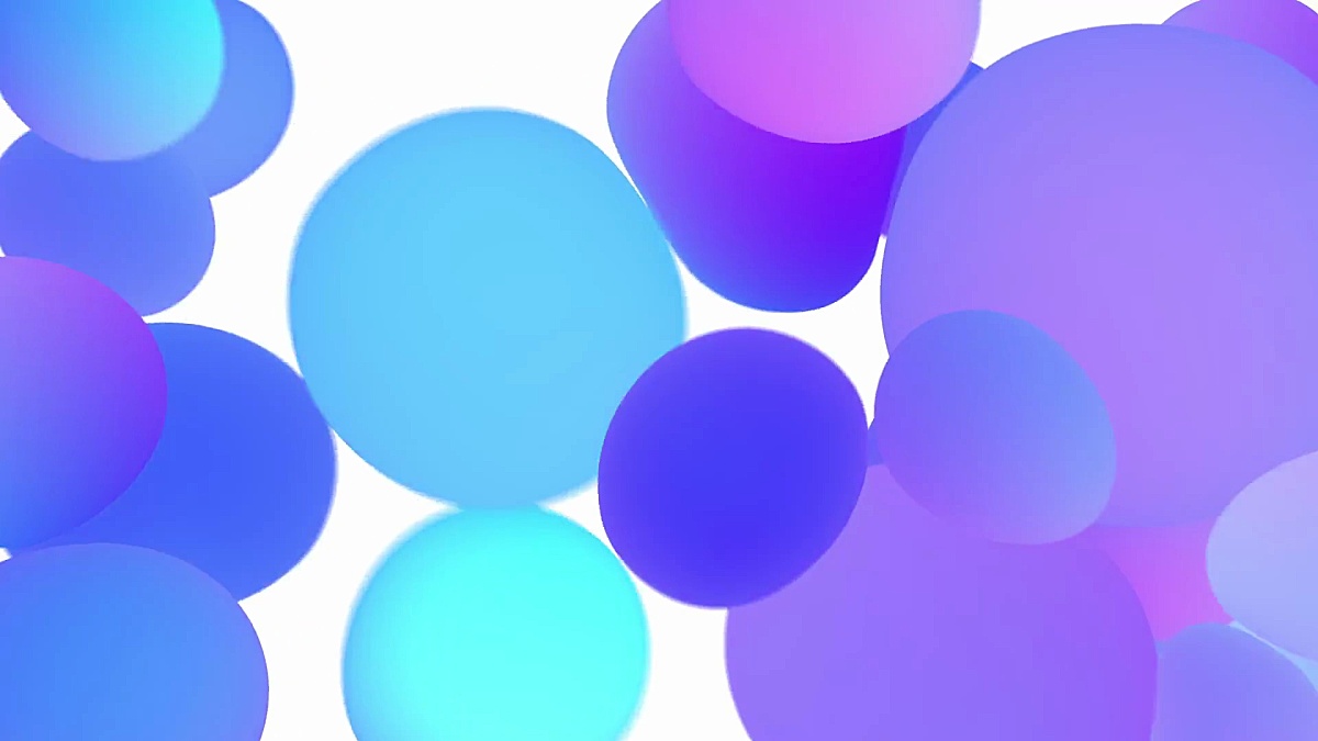 白色背景上的彩色发光球体。数字动画3D渲染