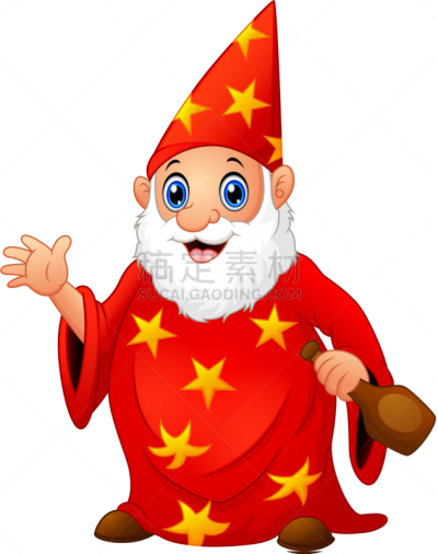 瓶子,拿着,红色,老年人,男巫,老年男人,讲故事,童话故事,吉祥物