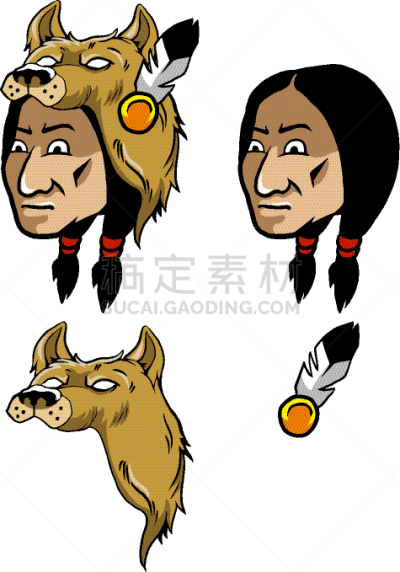 狼,动物头,分离着色,传统,人,女人头巾,男人,覆盖,设计
