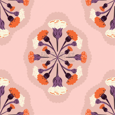 retro hand drawn meadow florals symmetrical