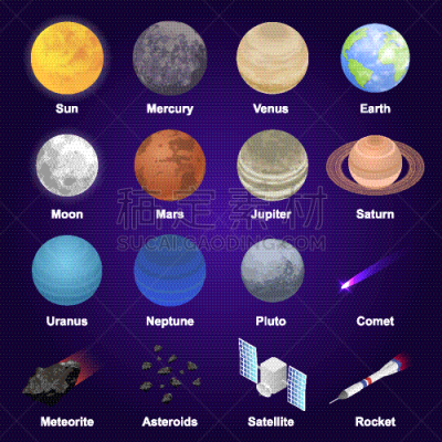 行星,图标集,天王星,植物,冥王星,宇航员,顺序,星系,土星,写实