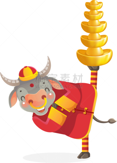 母牛,可爱的,传统,贺卡,春节,中文,新年前夕,十二生肖,动物,节日
