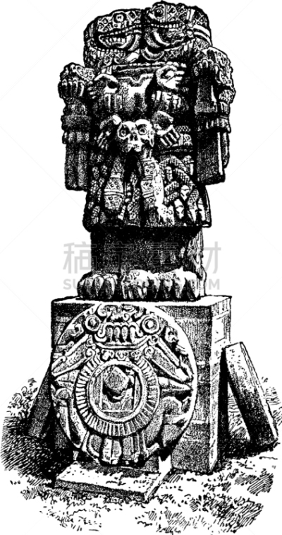 阿芝台克文明,象,神,象鼻神葛尼沙,似人脸,白色,图像,矢量,模仿,复古
