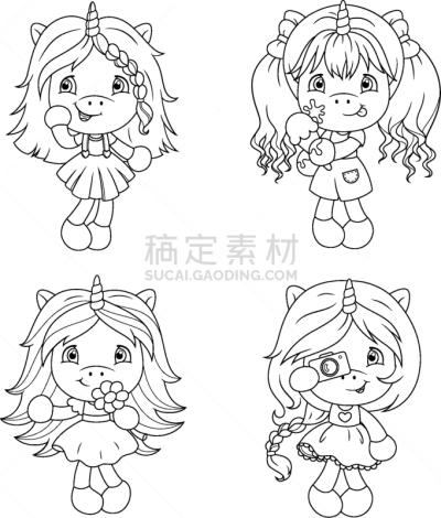 可爱的,婴儿,女孩,独角兽,戒童,摆拍,小马,模板,着色,站
