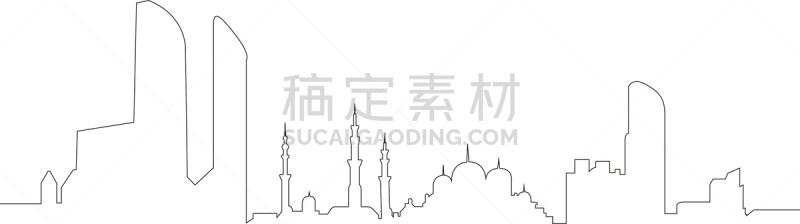 阿布扎比,城市天际线,线条,分离着色,阿拉伯联合酋长国,轮廓,亚洲,建筑外部,房屋,直的