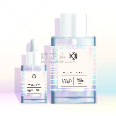 化妆用品,矢量,全息图,荧光色,瓶子,时髦的,滴瓶,芳香疗法,血清,专心